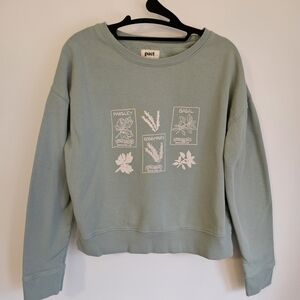 Pact Sage Green Cropped 100% Organic Cotton Herb Graphic Sweatshirt, S